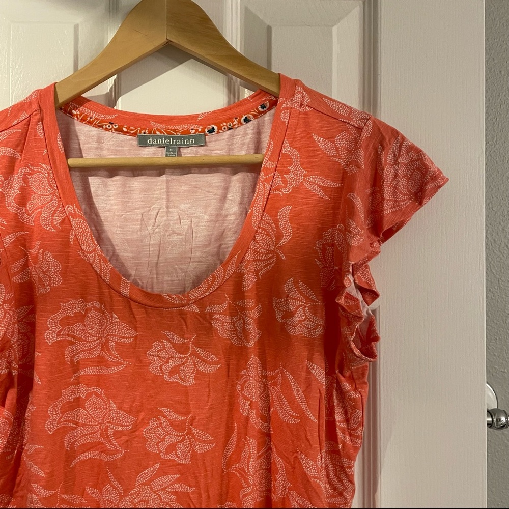 Daniel Rainn Norielle Flutter Sleeve Top Floral Dot Orange White M - Picture 8 of 9
